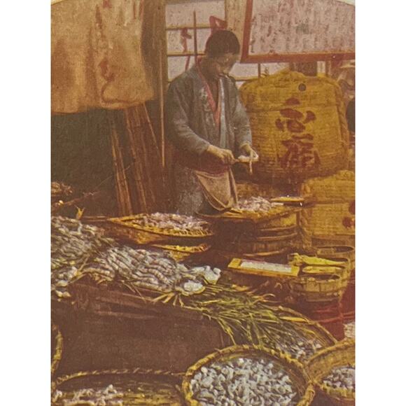 Atq Stereoscope Photo Card Colored Lithograph World Series No 168 Yokohama Japan - Picture 1 of 7